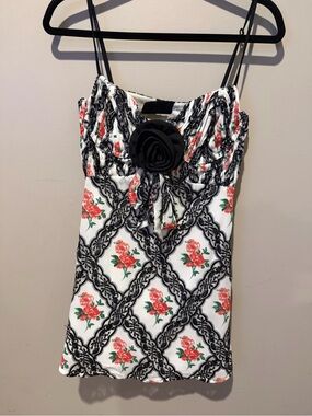 For Love & Lemons Floral Lace Print Open-Back Mini Dress NWT